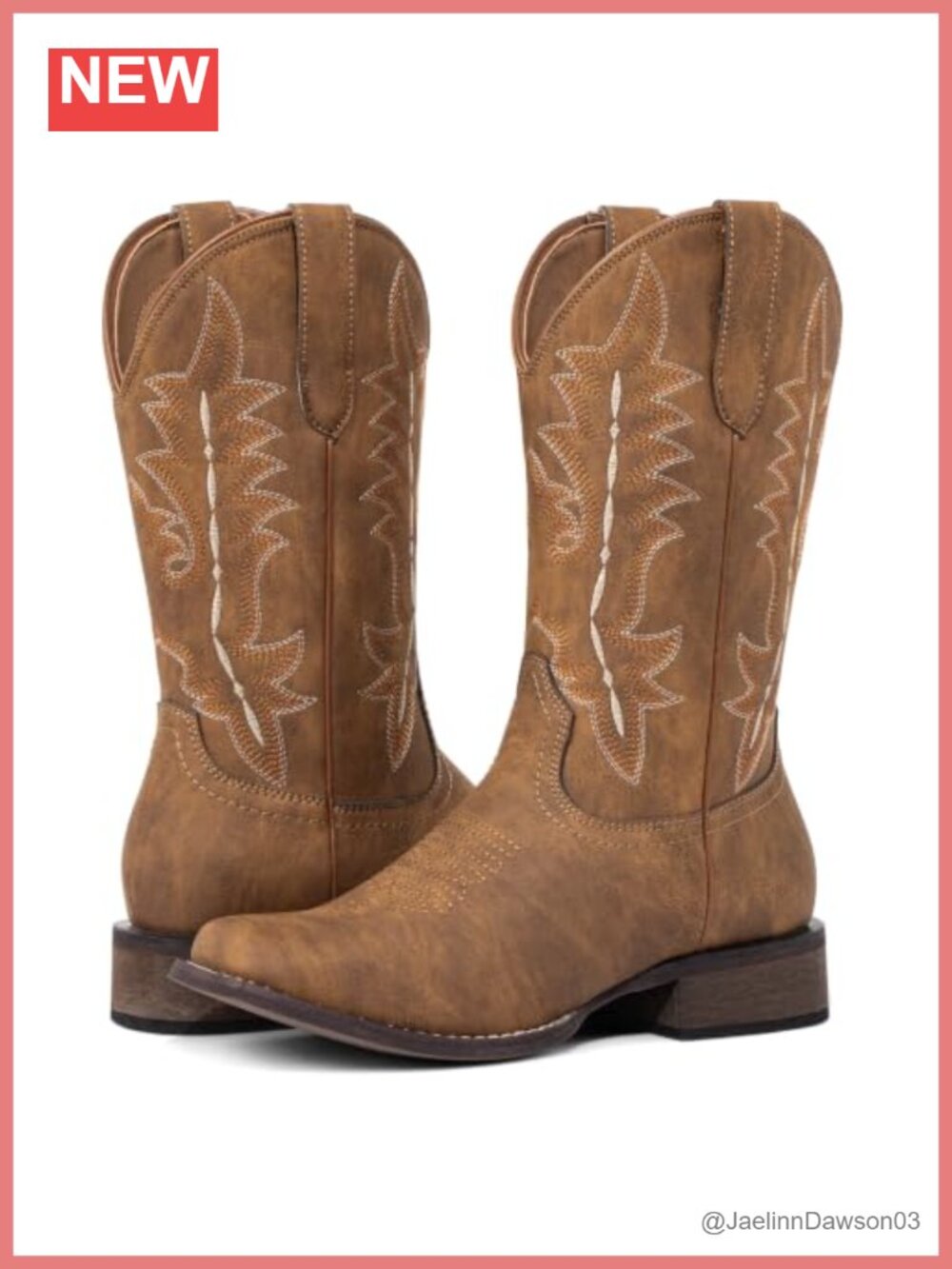 Women's Square Toe Block Heel PU Leather Mid-Calf Cowboy Boots Western